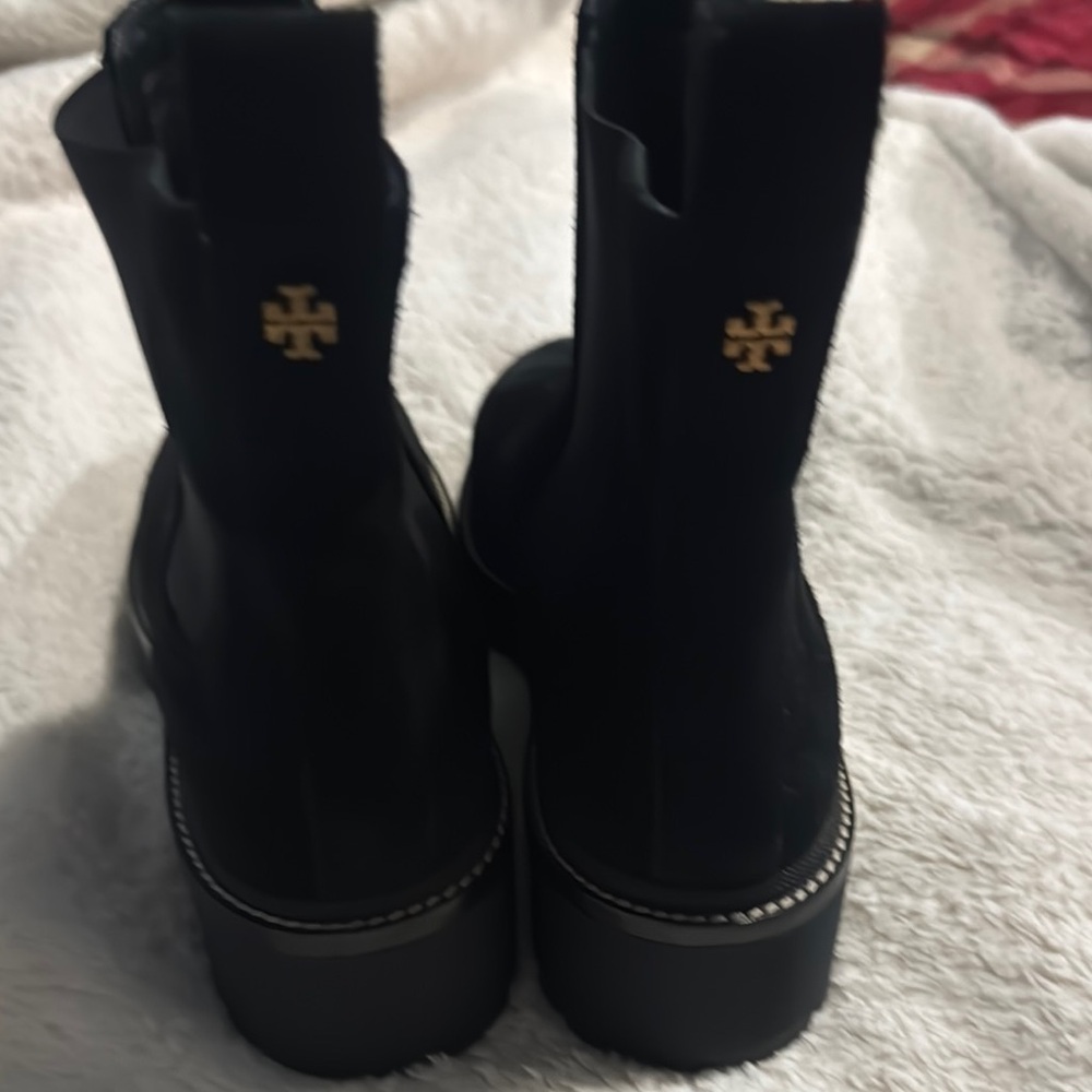 Tory Burch Black Ankle Booties with Gold Logo